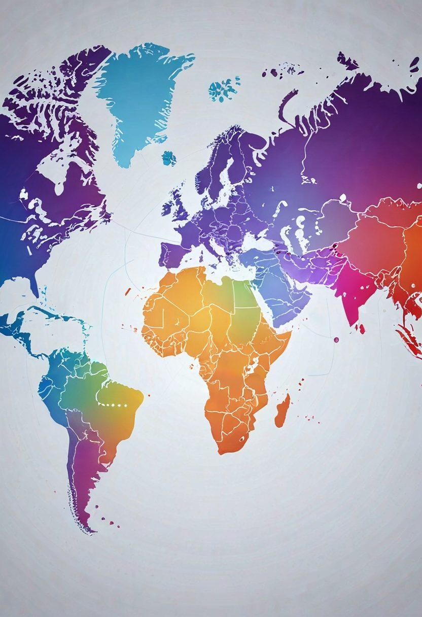 A colorful digital world map with glowing heart symbols connecting various countries, illustrating global affection in the digital age. Include diverse individuals of different cultures sharing a virtual embrace through their devices, surrounded by vibrant social media icons. The background should be a soft gradient to represent the digital landscape. super-realistic. vibrant colors. white background.